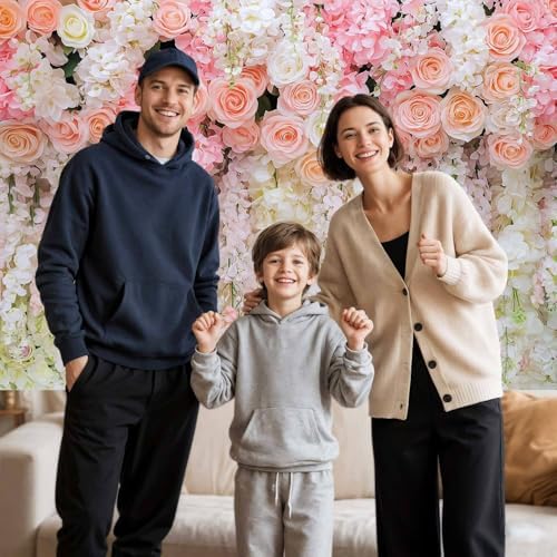 5x4ft Pink Rose Flower Wedding Photography Backdrop Spring Floral Photography Backdrop Valentine's Day Mother's Day Girl Birthday Baby Shower Wedding Bridal Party Banner Photo Booth Props Background - Image 6