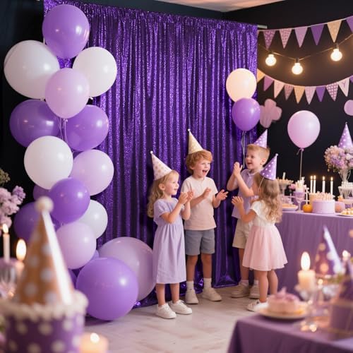 SquarePie 8x10ft Purple Sequin Backdrop, High Density Non-Transparent Glitter Curtain for Photography, Birthday, Wedding Party Decorations, Thick Solid Background with 4" Rod Pocket, 1 Panel - Image 4