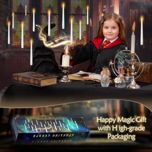 kakoya Flameless Floating Candles with Wand，20 Pcs Magic LED Hanging Taper Candles，Flickering Battery Operated Taper Candle with Wand Remote for Halloween Decorations Best Gift（White） - Image 2