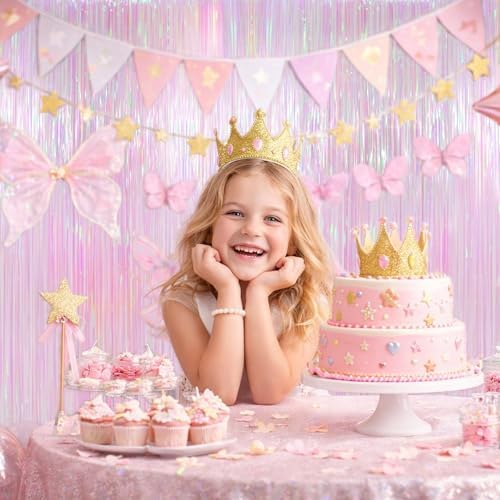 Melsan Iridescent Transparent Foil Fringe Backdrop with Extra Backup Tape - Image 5