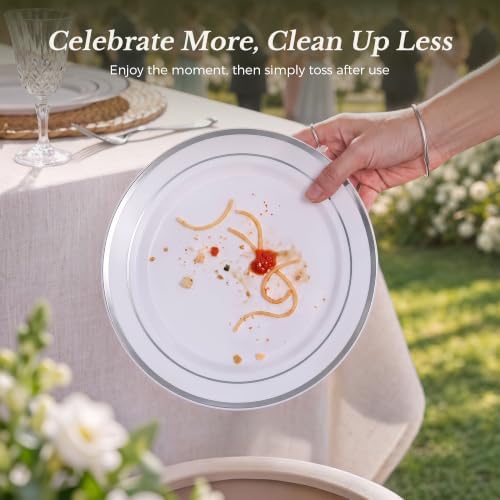 BESTVIP 200PCS Silver Plastic Plate, Disposable Party Plates - Image 6