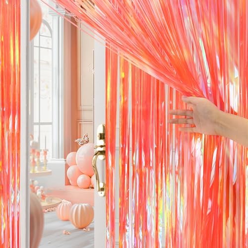 8 Pack Orange Party Streamers Backdrop Curtains, 3.3x8.2ft Holographic Tinsel Foil Curtain Photo Booth Props for Birthday, Wedding, Holiday Celebration, Bachelorette, Theme Decorations - Image 7