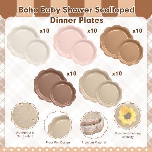 350 Pcs Baby Shower Decoration - Neutral Gradient Brown Plates and Napkins Tableware Set Include Scalloped Paper Plate Napkin Cup & Cutlery for Baby Shower, Wedding, Birthday, Espresso Martini Theme - Image 6