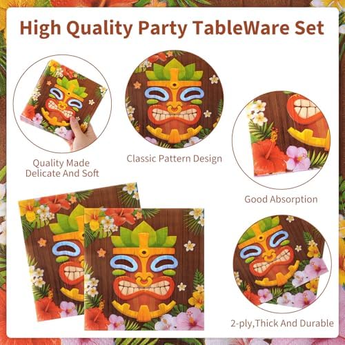 Pickmesh 400 Pcs Tiki Party Supplies, Hawaiian Luau Tableware for 50 Guest - Image 3