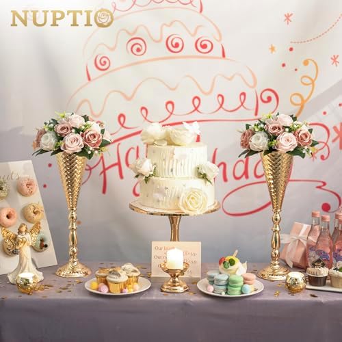 NUPTIO Gold Centerpiece for Wedding Table, Hammered, 16.5" Tall, 2 Pcs - Image 2