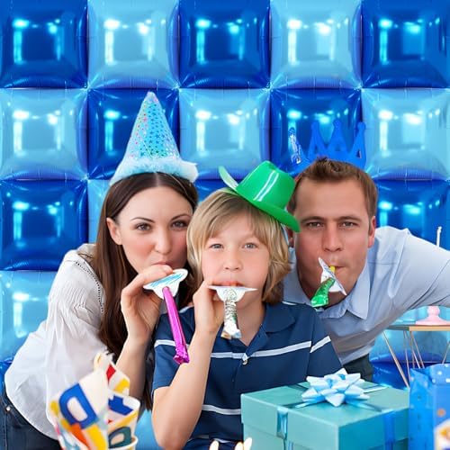 NISOCY 25PCS Blue and Pearl Blue Square Foil Balloons Wall Backdrop - Image 6