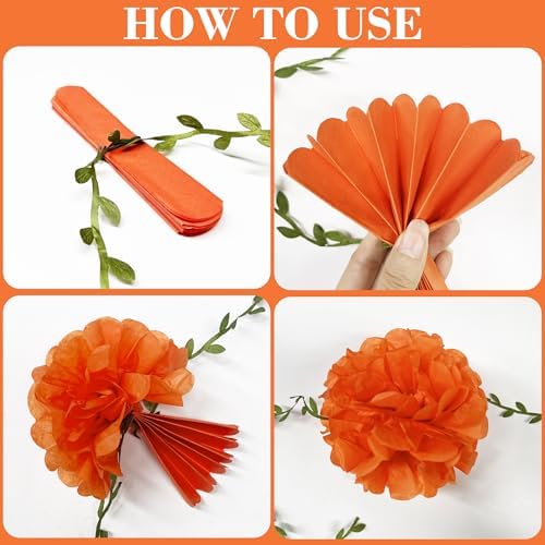 Rainbow Party Decorations Colorful Tissue Paper Flowers Pom Pom with Leaf Ribbon Hanging Garland Streamer for Multi-Color Birthday Wedding Shower Carnival Clown Fiesta Festival Party Supplies - Image 3