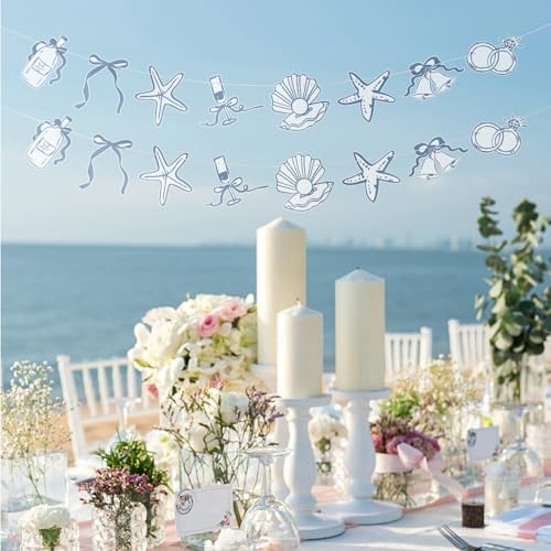 Oudain 2 Pack Seashells and Wedding Bells Garland Last Toast Coast Banner - Image 3