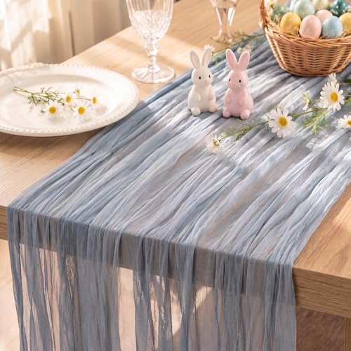 1 Pack Dusty Blue Cheesecloth Table Runner 120 Inch Boho Wedding Decor by Fixwal