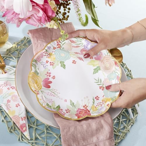 Kate Aspen Garden Blooms 62pc Paper Plates Napkins, 16pcs 7 inch & 16pcs 9 inch Heavy Duty Disposable Party Plates, 30pcs 6.5 inch Durable Paper Napkins for Bridal Shower, Baby Shower, Wedding Party - Image 2