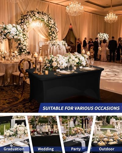 Fixwal 2 Pack 4FT Black Tablecloth Rectangle Spandex Fitted Table Cover - Image 7