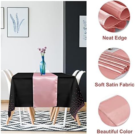 24Pack Disposable Plastic Tablecloth and Satin Table Runner Black and Rose Gold Dot Tablecloth Rose Gold Satin Table Runner for Wedding Birthday Baby Shower Anniversary Christmas New Year Party Supply - Image 3