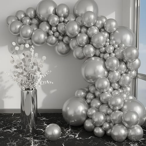 Vellax 146-Pc Metallic Silver Balloon Garland Arch Kit, Baby Shower by Vellax
