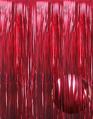 GOER 3.2 ft x 9.8 ft Metallic Tinsel Foil Fringe Curtains Party Photo Backdrop Party Streamers for Birthday,Graduation,New Year Eve Decorations Wedding Decor (5 Pcs,Burgundy) by GOER