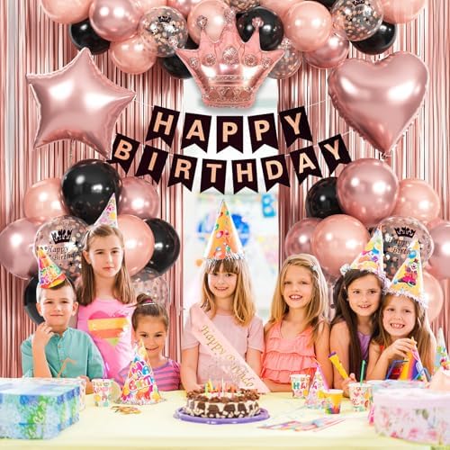 Rose Gold Birthday Decorations for Women Rose Gold Black Birthday Balloon - Image 5