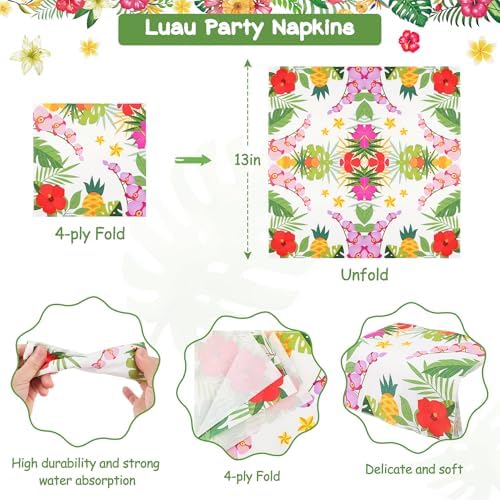 72PCS Hawaiian Plates and Napkins, Set of 24 Aloha Plants Luau Party Plates - Image 4