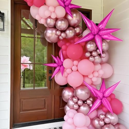 Pink Balloon Arch Kit, 112 PCS Pink and Hot Pink Pastel Pink Metallic Balloons Garland with Explosion Star Heart Foil Balloons for Girls Birthday Bridal Valentine's Day Princess Party Decorations - Image 4