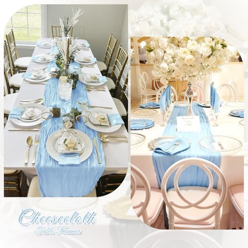 6 Pack Baby Blue Cheesecloth Table Runner, 17 x 108 inch, Semi Sheer Boho Cheese Cloth Fabric Table Runner Bulk for Wedding , Birthday, Party, Holiday, Home Decor (Baby Blue) - Image 6