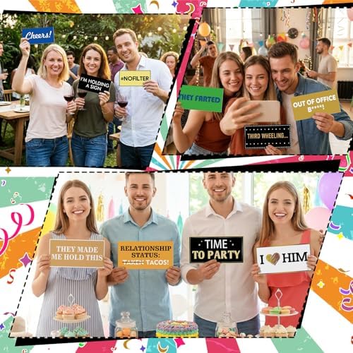 Beeveer 24 Designs Funny Photo Booth Props, Double Sided PVC Signs - Image 3
