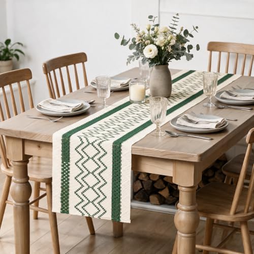 Artoid Mode Forest Green Stripe Diamond Woven Table Runner 12x48 Inch - Image 5
