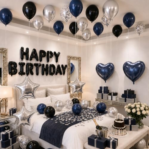 Navy Blue and Black Birthday Decorations for Men Happy Birthday Banner - Image 4