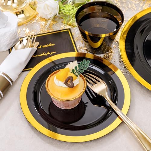 YOUBET 350PCS Black and Gold Plastic Plates for Party Wedding Halloween - Image 6