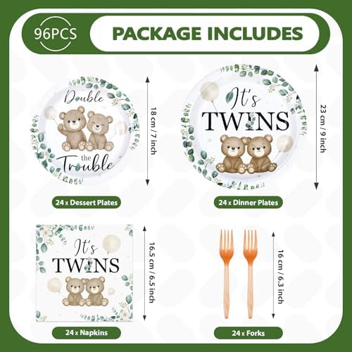 96 Pcs Twin Baby Shower Party Decorations for Twins, Serves 24 - Image 5