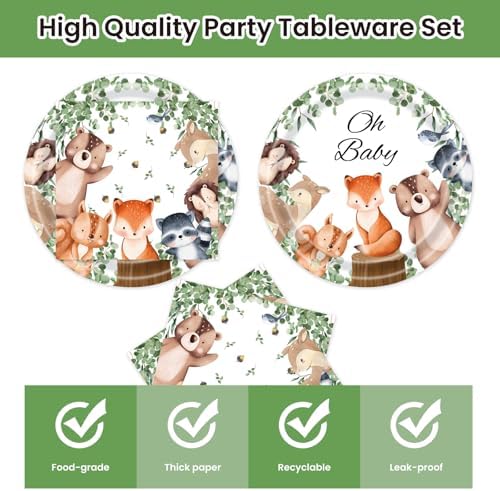 40Pcs Woodland Baby Shower Plates and Napkins Party Supplies, 9 Inch Nature Sage Paper Plates and Napkins Disposable Tableware Set for Boys Girls Safari Jungle Animal Party Decorations - Image 3