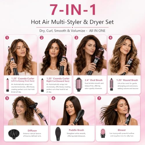 7-in-1 Air Styler Auto Wrap Curlers, Hair Dryer Brush w/Diffuser - Image 5
