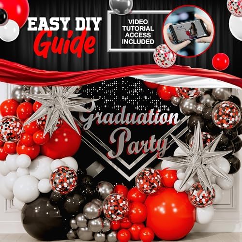 ALL-IN-1 Red Black and White Balloon Arch Kit for Red and Black Birthday Party Decorations – Reds and Blacks Balloons for White Black and Red Balloon Garland Kit – Graduation Black and Red Balloons - Image 4