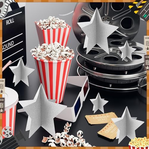 70 Pcs Silver Star Centerpieces for Tables Silver Party Birthday Decorations Sparkle 3D 2025 Graduation Star Table Decor 3 Sizes 8" 5" 3" Christmas Bridal Shower Red Carpet Film Show Theme Party - Image 4