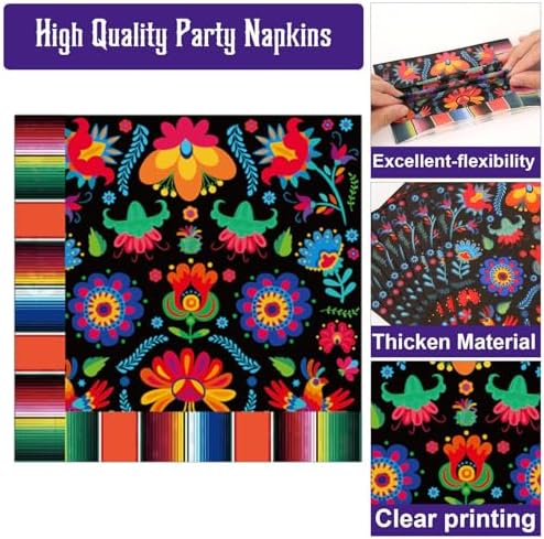 100PCS Mexican Fiesta Party Plates and Napkins Party Supplies Day of The Dead Mexico Mexican Tableware Dinnerware Set Decorations for Dia De Los Muertos Mayo Dance Pinata Colorful Ponchos Serves 25 - Image 5
