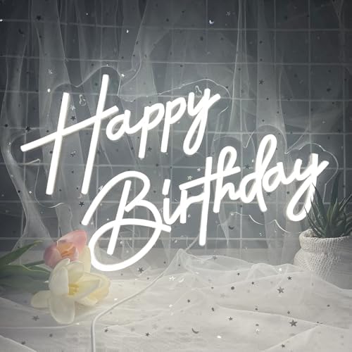 Happy Birthday Neon Sign for Wall Decor 17×12 Inch White Led Neon Light - Image 2