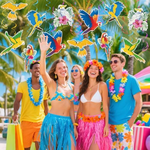 30 Pcs Tropical Birds Decorations, Hawaiian Toucan Parrot Hanging Swirl Foil Ceiling Decor for Hawaiian Luau Tiki Bar Jungle Rainforest Summer Beach Pool Party Supplies - Image 4