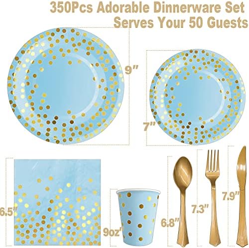 AIRE Blue Gold Paper Plates Set, 350PCS Disposable Dinnerware for 50 - Image 2