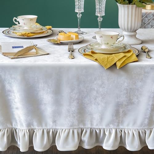 GLORY SEASON Velvet Tablecloth Luxurious Solid Rectangle Table Cloth,Oblong Retro Farmhouse Ruffle Tablecloths Washable Table Cover for Party Wedding Baby Shower Kitchen Dinning Tabletop Decoration - Image 7