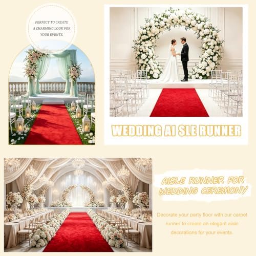 FUHSY Red Carpet Runner for Party Velvet Aisle Runner for Wedding Ceremony 4x20 FT Red Aisle Runners with Carpet Tape Wedding Floor Runner for Birthday Party Prom Aisle Decorations - Image 6