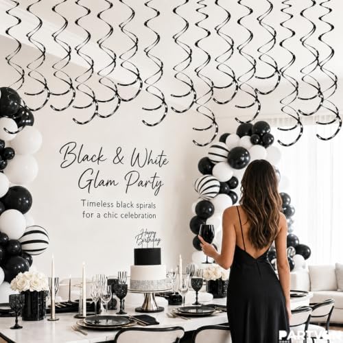 32 PCS Black Hanging Swirl, Sparkle Ceiling Hanging Decorations, Plastic Streamer Party Decorations for Black Tie, Casino Night, Halloween - Image 6