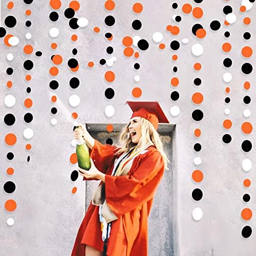46Ft Orange Black Circle Dot Garland Black Orange and White Polka Dot Hanging Paper Streamer for Birthday Wedding Bridal Shower Fall Autumn Halloween Thanksgiving Party Decorations Supplies - Image 4