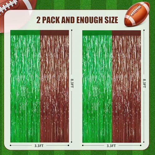 2Pack Football Party Decoration, Brown Green Foil Curtain Streamer Backdrop - Image 5