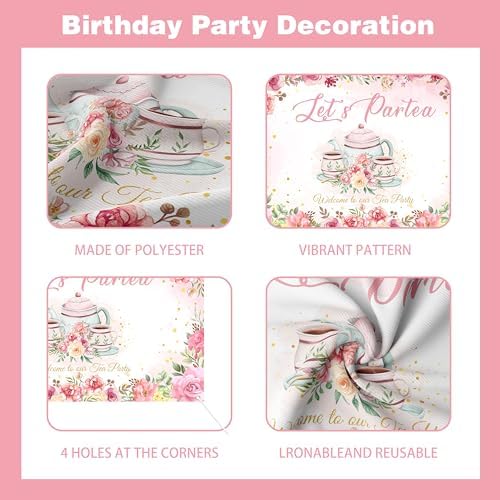 Tea Party Decorations For Women,Pastel Balloons,Tea Party Backdrop,Banner,Teapot Mylar Foil Balloon,Table Cloth,Paper pom poms Party Supplies for Girls - Image 4