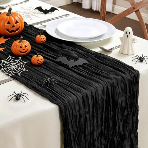 AGIRL 6 Pack Black Cheesecloth Table Runner 10FT Boho Gauze Halloween Decor - Image 2