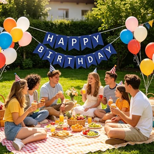 Fecedy Navy Blue Happy Birthday Bunting Banner Pre-Strung No DIY for Birthday Party Decorations - Image 7