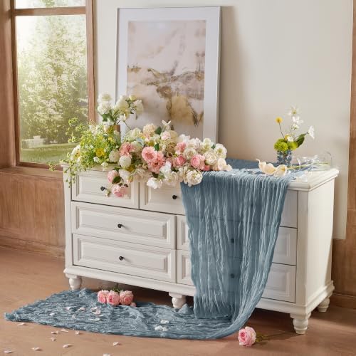 Dusty Blue Cheesecloth Table Runner 120inch Boho Gauze Home Decor - Image 5