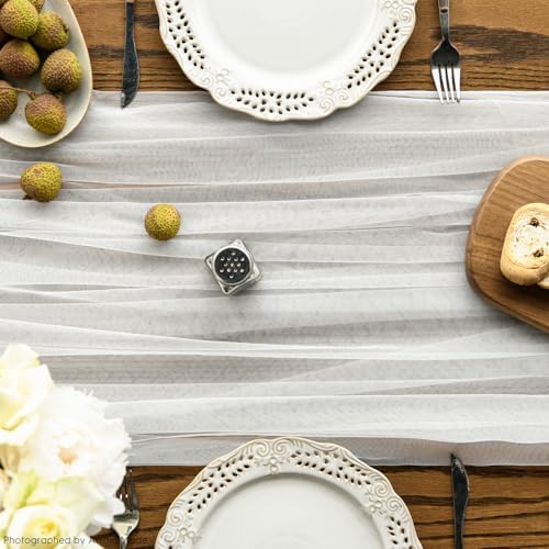 Artoid Mode 6PCS Ivory Gauze Table Runner 120 Inch 10FT, Seasonal Sheer Kitchen Dining Holiday Wedding Birthday Baby Shower Table Decor for Home Party - Image 2