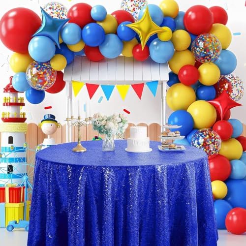 Pufogu 120" Round Royal Blue Sequin Tablecloth Glitter White Table Cloths for Birthday Wedding Bridal Baby Shower Party Decorations - Image 6