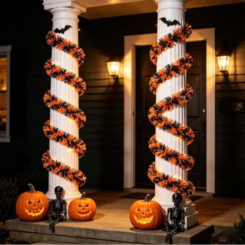 33FT Halloween Tinsel Garland Decorations, Shiny Metallic Foil Twist Garland for Halloween Tree, Halloween Party, Indoor Outdoor Holiday Decor (Orange & Black) - Image 7