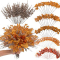 lovemoon 130 Pcs Fall Mixed Greenery Artificial Eucalyptus Stems, Orange by Lovemoon