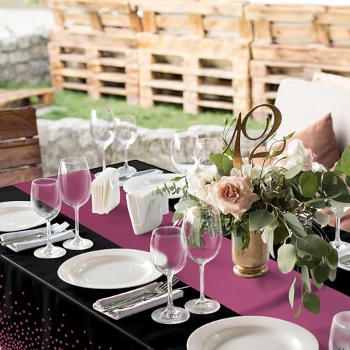 6Pcs Black and Maroon Purple Tablecloth Party Decorations,Plastic Black Table Cloth Printed Maroon Purple Table Runner Disposable Rectangle Table Cover for Birthday Wedding Graduation Party,54x108Inch - Image 5