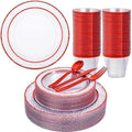 Ciaell 150 Piece Red Plastic Plates for Weddings Parties by Ciaell